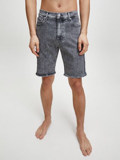 Calvin Klein Ruhák HU711051 | Calvin Klein Slim Side Logo Férfi Farmer Rövidnadrág Szürke